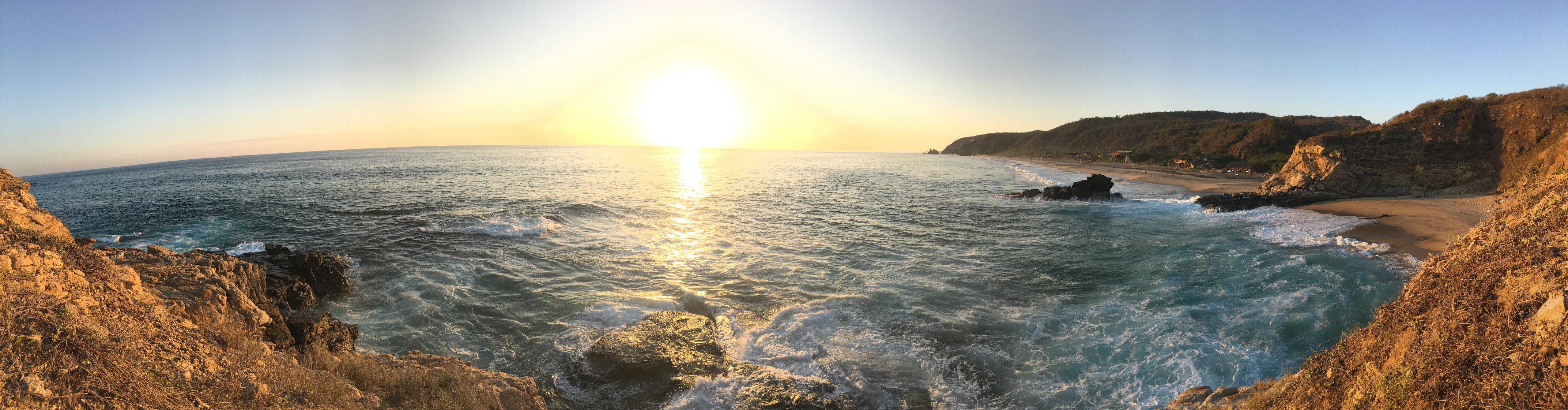 Panoramic sunset over the Pacific Ocean in Mazunte